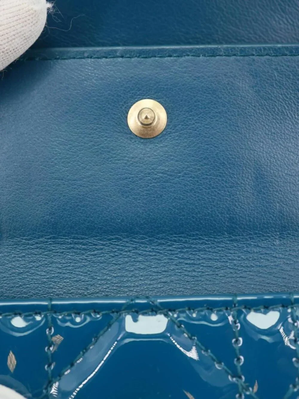 Christian Dior  Lady Dior Lotus Cannage Patent Leather Wallet Blue